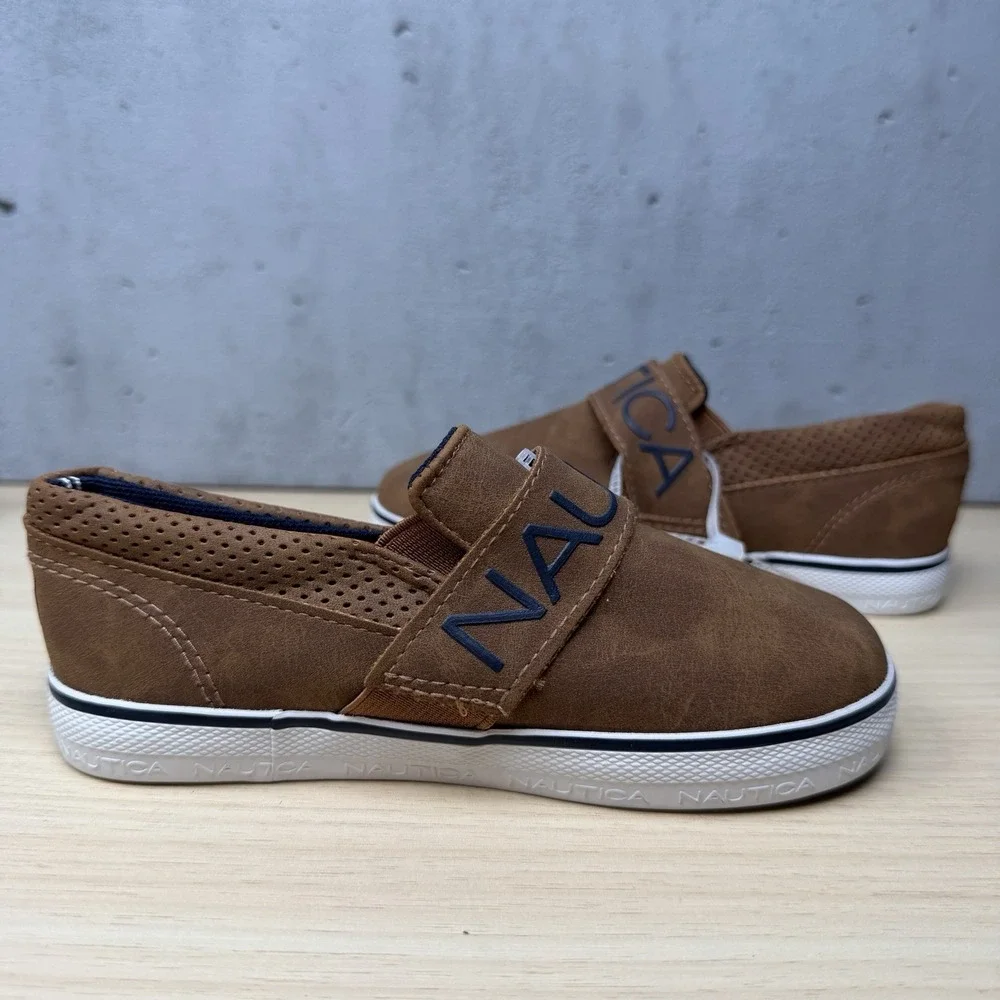 Nautica Orinoco Brown Leather slip On Dress Shoe Sneaker Toddler Size 10‎